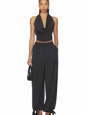 Black Draped Halter Crop Top & Wide ballon Pants Set